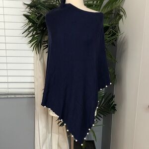 Navy Poncho with Pearl Accents